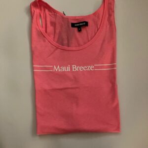 Folded pink tank top with Maui Breeze text