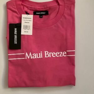 Folded pink Maui Breeze t-shirt with tag